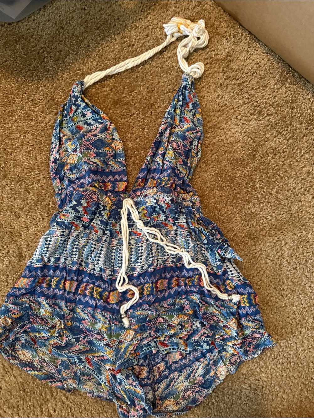 Halter Neck Blue Pattern Romper